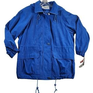 VTG Forecaster Jacket Womens Small Petite Blue‎ Faux Suede Hooded Coat Deadstock